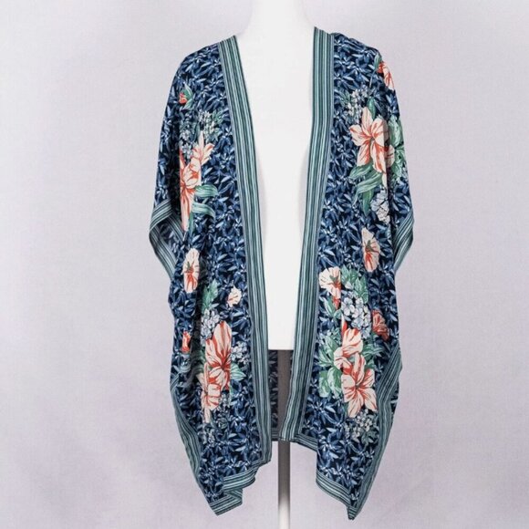 Max Studio Tops - Max Studio Women's Size Small Kimono Caftan Blue Pink Floral Striped Open Front